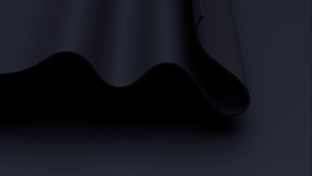 Black Undulating Wallpaper. Elegant 3D Abstract Background with Copy-Space.