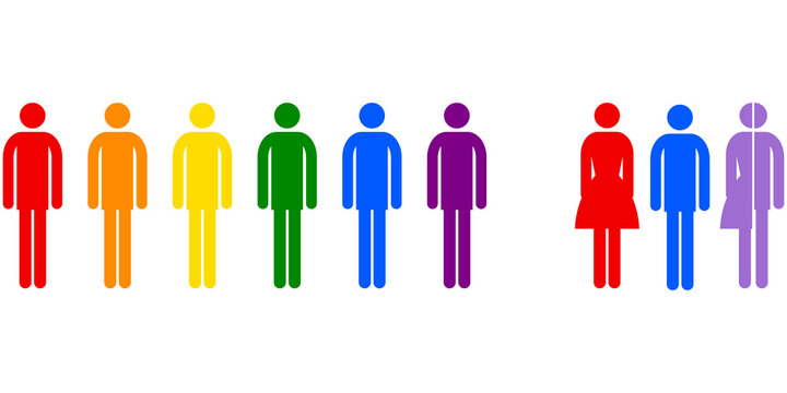 People icons, rainbow colored, LGBT, LGBTQ, illustration over a transparent background, PNG image 