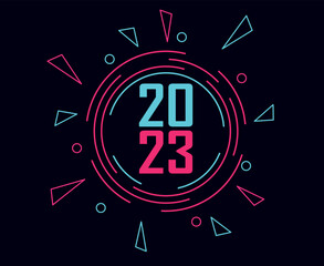 Happy New Year 2023 Holiday Abstract Vector Illustration Design Pink And Cyan With Black Background