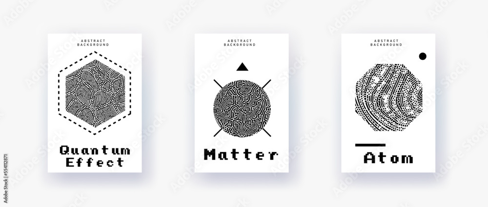 Poster black and white minimalist posters with collage of different geometric shapes. futuristic covers in 