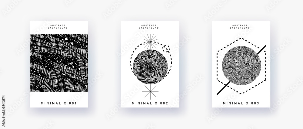 Poster black and white minimalist posters with collage of different geometric shapes. futuristic covers in 