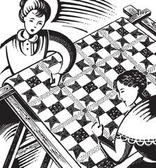 women making quilt