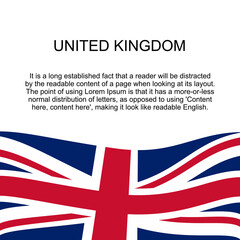 Flag of United Kingdom for banner in square white background. United Kingdom flag with space for text. United Kingdom square banner with flag . vector illustration eps10