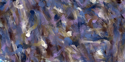Abstract background, colored-blue, purple, white brush strokes, fully painted canvas.