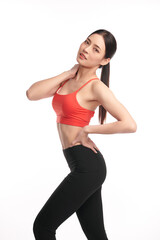 Fototapeta na wymiar Beautiful young asian sport woman with sportswear ready for exercise on white background, Advertising sportswear and yoga wear, Healthy lifestyle, sport.