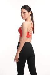 Fototapeta premium Beautiful young asian sport woman with sportswear ready for exercise on white background, Advertising sportswear and yoga wear, Healthy lifestyle, sport.