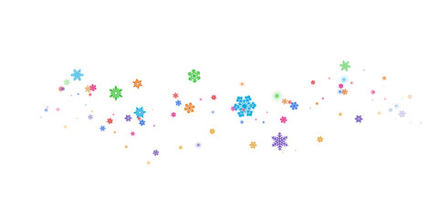 Multicolored snowflakes on a transparent background. Snow blizzard, winter background. PNG