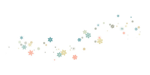Multicolored snowflakes on a transparent background. Snow blizzard, winter background. PNG