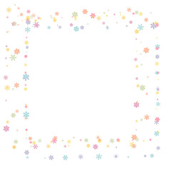 Obraz na płótnie Canvas Snow background, square frame of a scattering of colorful snowflakes on a transparent background. PNG