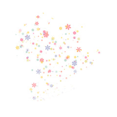 Multicolored snowflakes on a transparent background. Snow blizzard, winter background. PNG