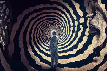 Person under hypnosis. Person under influence of monipulation. In large hypnotic speral.