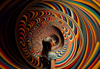 Person under hypnosis. Person under influence of monipulation. In large hypnotic speral.