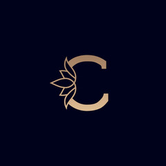 gold brand logo design with lotus flower letter C