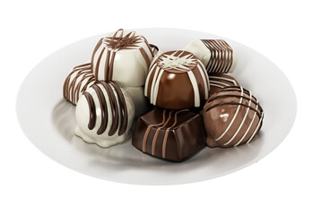 Assorted chocolates on transparent background