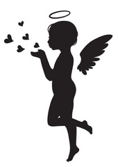 ハート型の息吹を吹きかける恋のキューピッド