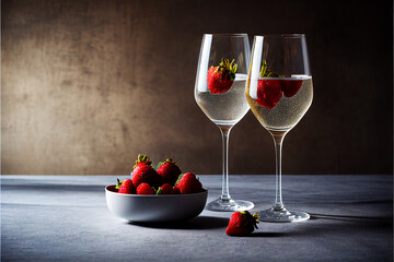 two glasses of champagne and strawberries happy new year