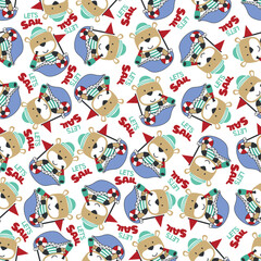 Obraz na płótnie Canvas Seamless pattern with cute little bear the sailor, Cute Marine pattern for fabric, baby clothes, background, textile, wrapping paper and other decoration.