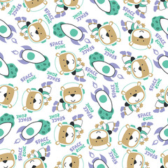 Vector illustration of cute cartoon astronauts little bear in space, Can be used for t-shirt print, Creative vector childish background for fabric textile, nursery wallpaper and other decoration.