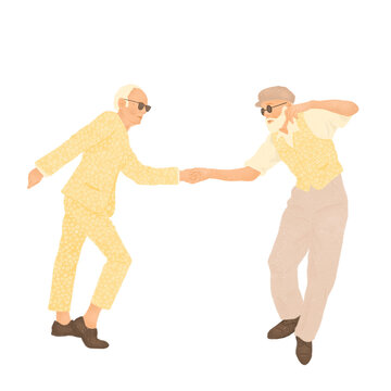 fun playful gay elderly couple dancing away having fun and enjoying activity together  on transparent background