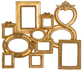 PNG golden frames isolated. Baroque gold framework