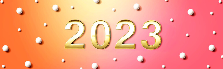 2023 new year theme with white candy dots - flat lay