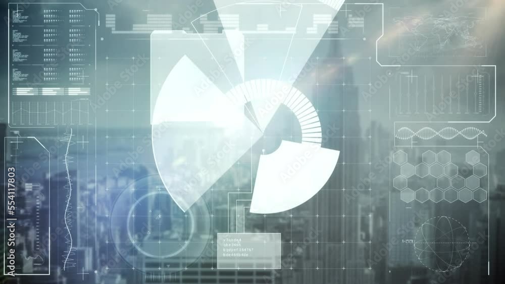 Poster animation of scope and data processing over cityscape
