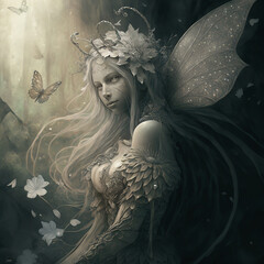 Lovely fairy in the fantasy forest - obrazy, fototapety, plakaty