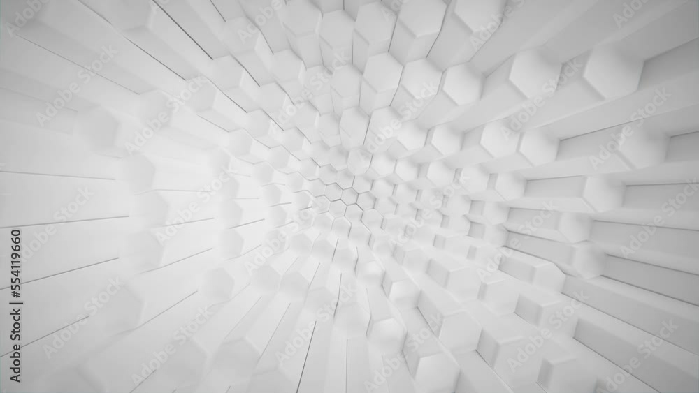 Poster futuristic hexagon background. 3d render. abstract white hexagonal pattern. random motion. seamless 
