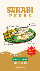 Instagram story size template for spicy pancake food. food from asia