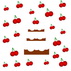 Cherry cake with chocolate illustration. Floating cherry