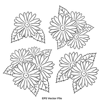 set of hand drawn flowers outline