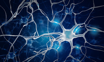 Neurons in the brain. Nerve cell. Neurone. Neuron cells. Neurology. 3d illustration.