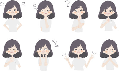 【怒ってる、悲しんでいる、任せて、疑問、ショック、困り顔、謝る】表情とポーズのバリエーションセット