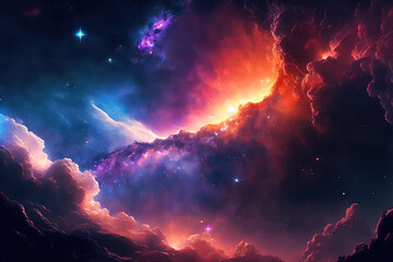 Fototapeta na wymiar Colorful abstract background of space. Starfield illustration. Neon nebula. Generative AI