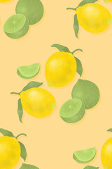 healthy fruits lemon and lime seamless pattern