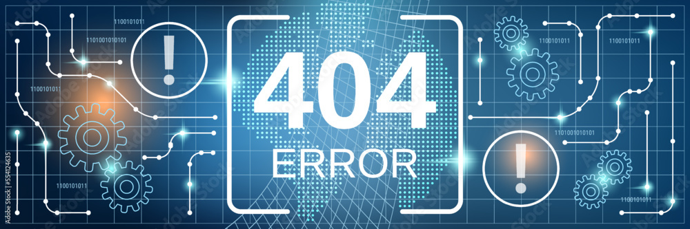 Poster 404 error page vector concept illustration. technology style web banner, header design template
