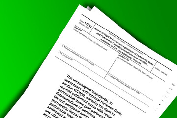 Naklejka premium Form 13751 documentation published IRS USA 07.17.2012. American tax document on colored