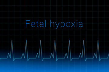Fetal hypoxia disease. Fetal hypoxia logo on a dark background. Heartbeat line as a symbol of human disease. Concept Medication for disease Fetal hypoxia.