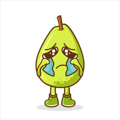 Guava cartoon illustration with crying gesture, vector design of a sad guava fruit