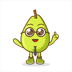 Guava Fruit cartoon businessman mascot character wearing tie and glasses