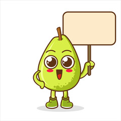Guava Fruit cartoon mascot character holding a board sign message
