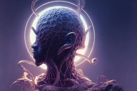 Side shot of an alien without eyes.