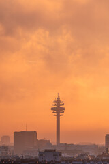 Obraz premium Sunset over the Signaltower in the Vienna Arsenal, Austria