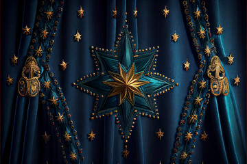 Embroidered Blue Velvet Curtain. Generative ai