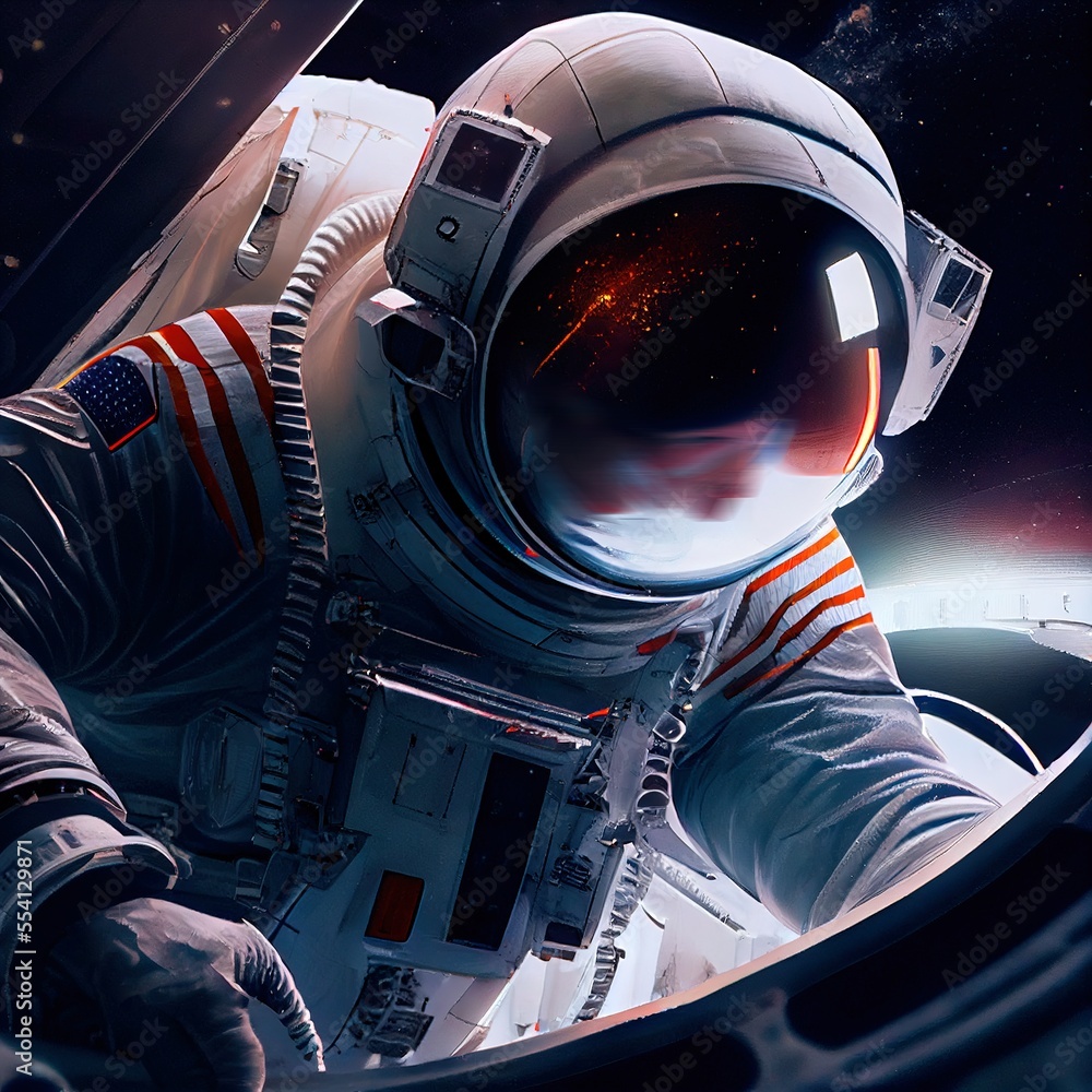 Wall mural portrait of an fictional astronaut in a spacesuit. high-tech astronaut from the future. the concept 