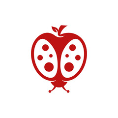 Fruit apple logo with Ladybug, fruit silhouette simple linear geometric shape in minimalist style.