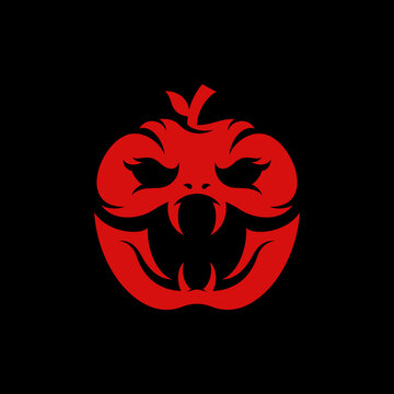 Fruit apple logo with Snake, fruit silhouette simple linear geometric shape in minimalist style.