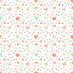 Chicken and eggs easter seamless pattern