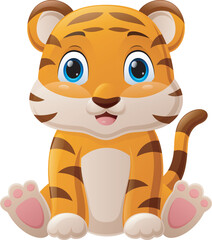 Cute baby tiger cartoon sitting