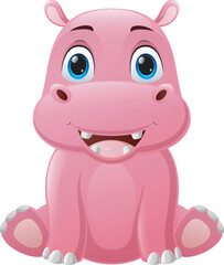Fototapeta premium Cute baby hippo cartoon sitting